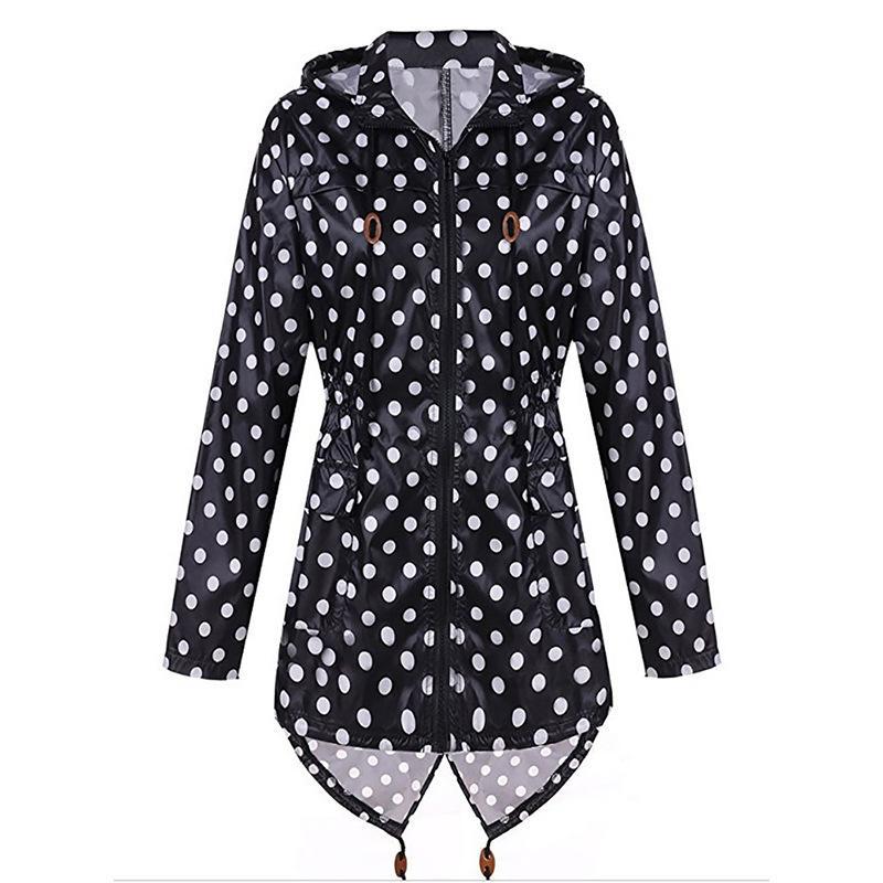 Polka dot print hoodie trench jas