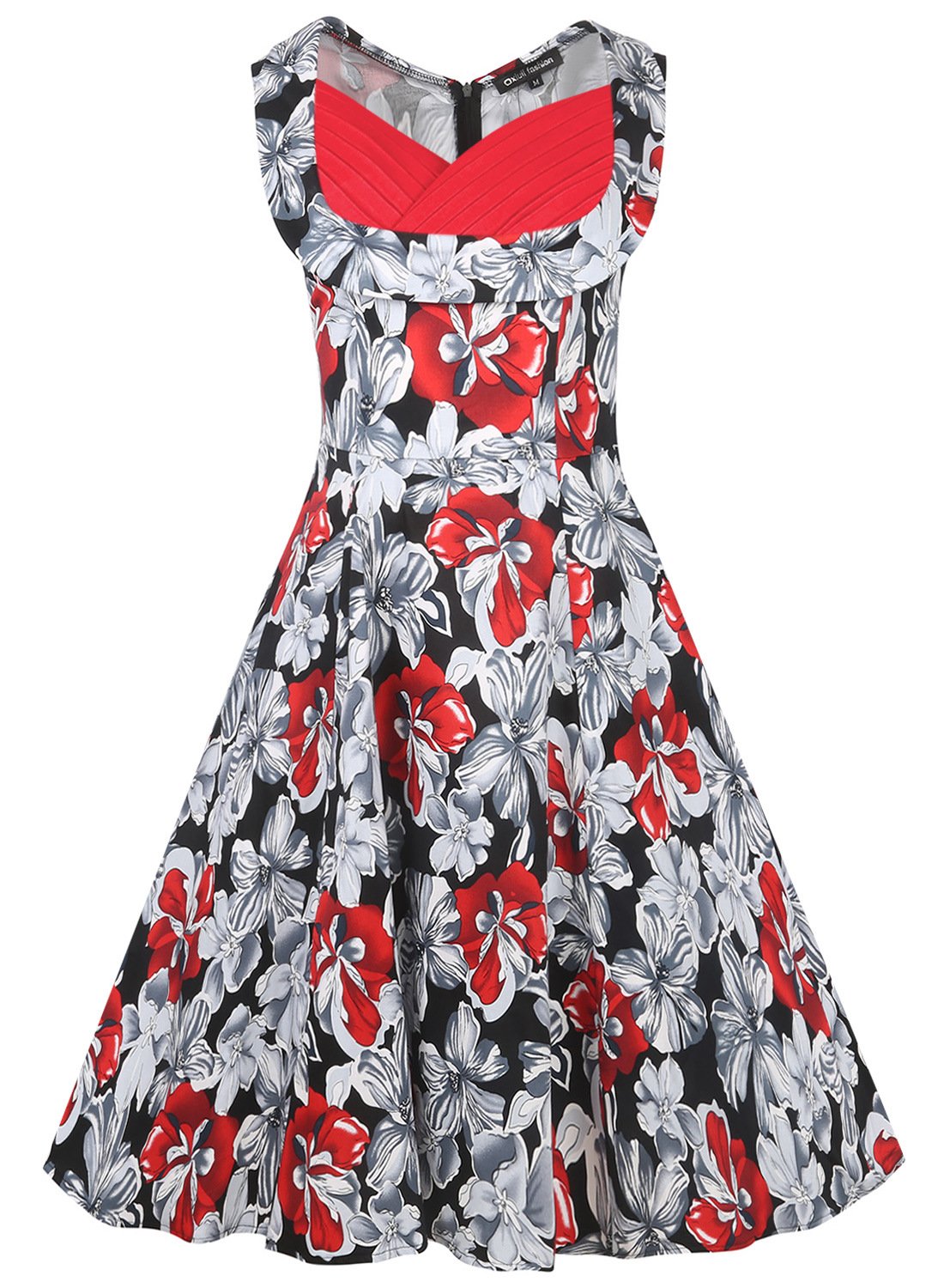 Vestido floral preto e vermelho branco