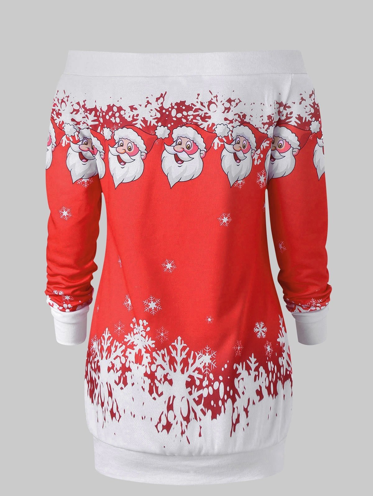 Santa Snowflakes Skew Neck Sweatshirt