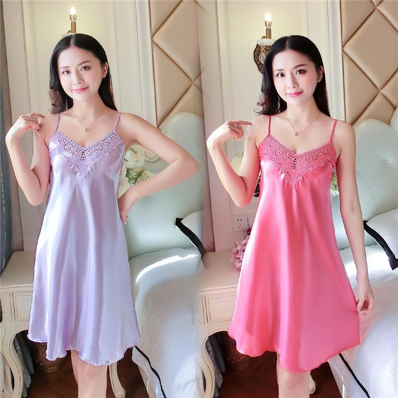 Sheer Illusion Trim Silky Nightie Dress