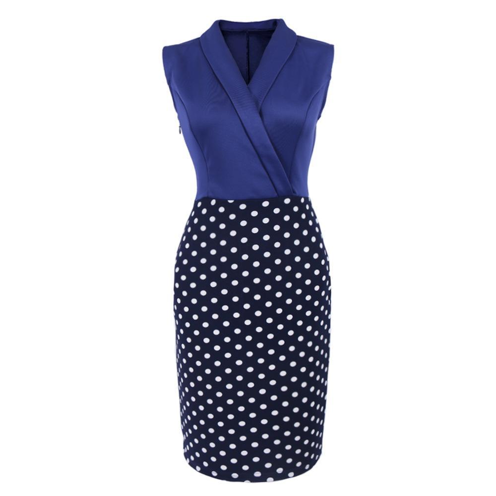 Sleeveless Polka Dot Office Dress