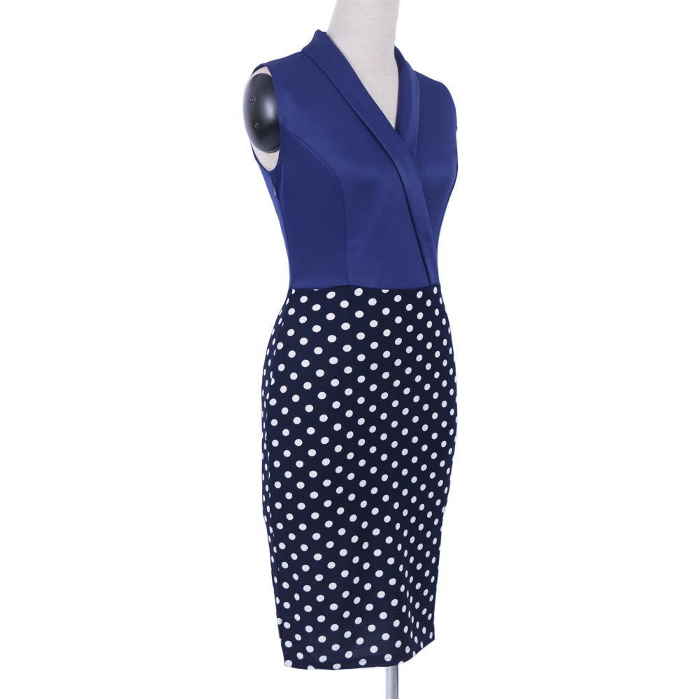 Sleeveless Polka Dot Office Dress