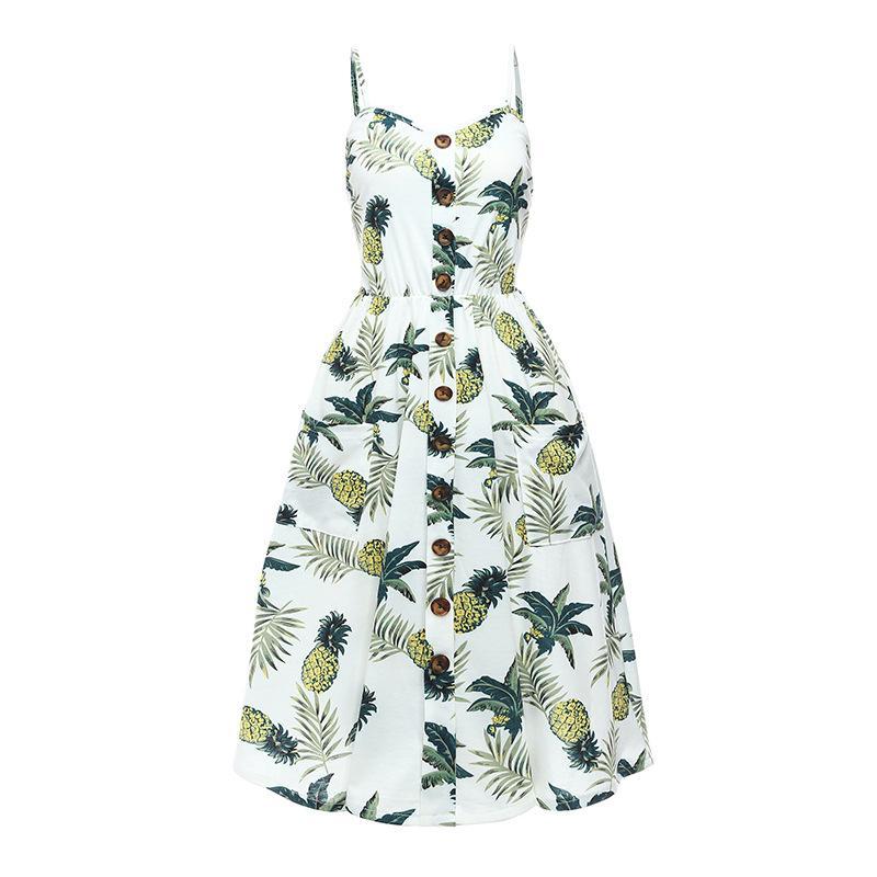 Flower Print Button Up Summer Dress