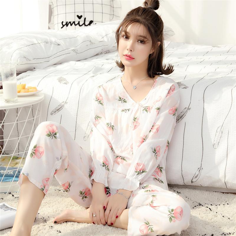 Ruffle Cuffs Floral Sleepwear Set