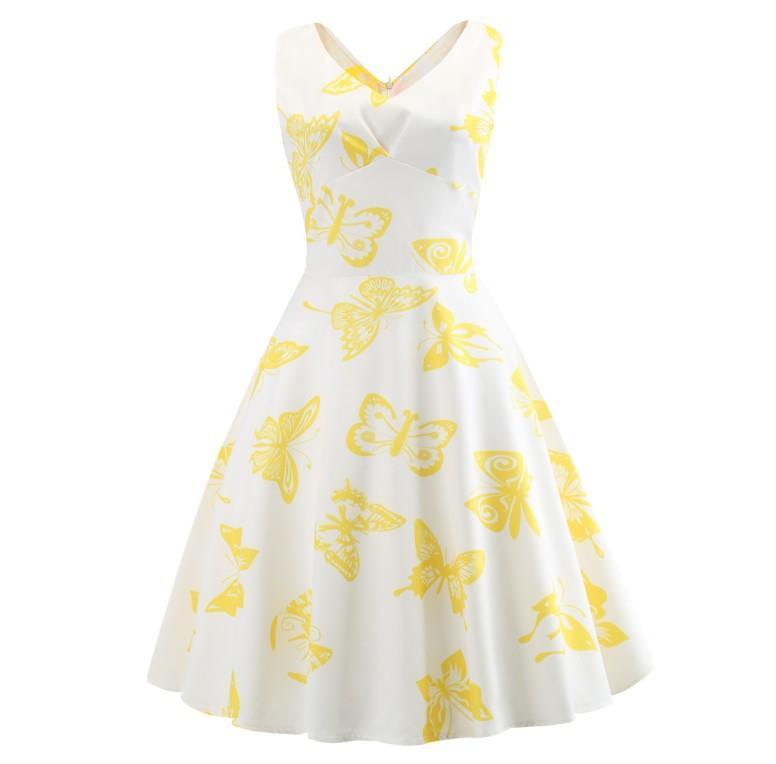 Fruit Print Pleat Front A Line Dress