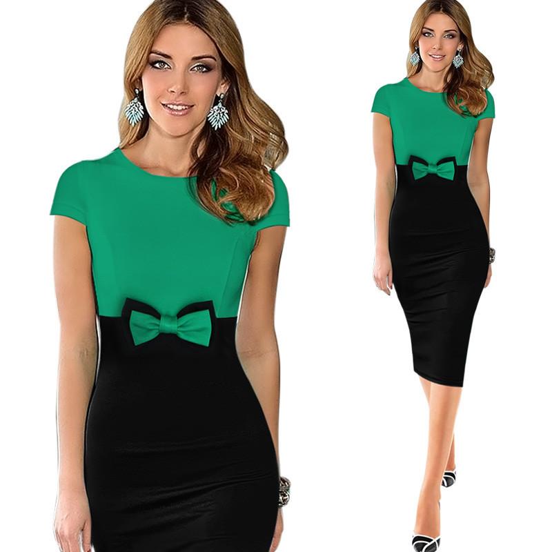 Blocked Bow Waist Sheath Dress - THEONE APPAREL