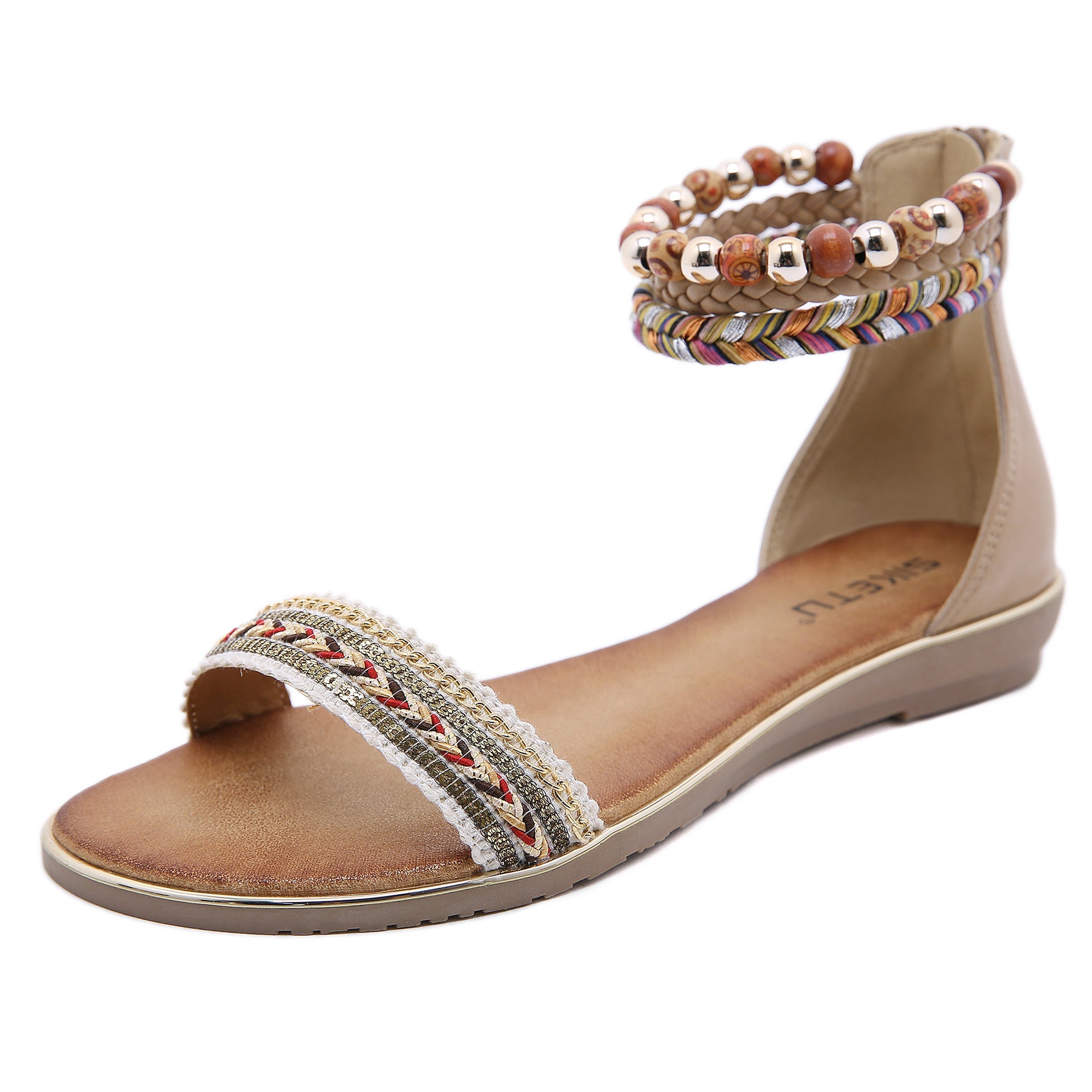 Bohemian Chic Double Ankle Strap Braided Sandals - THEONE APPAREL