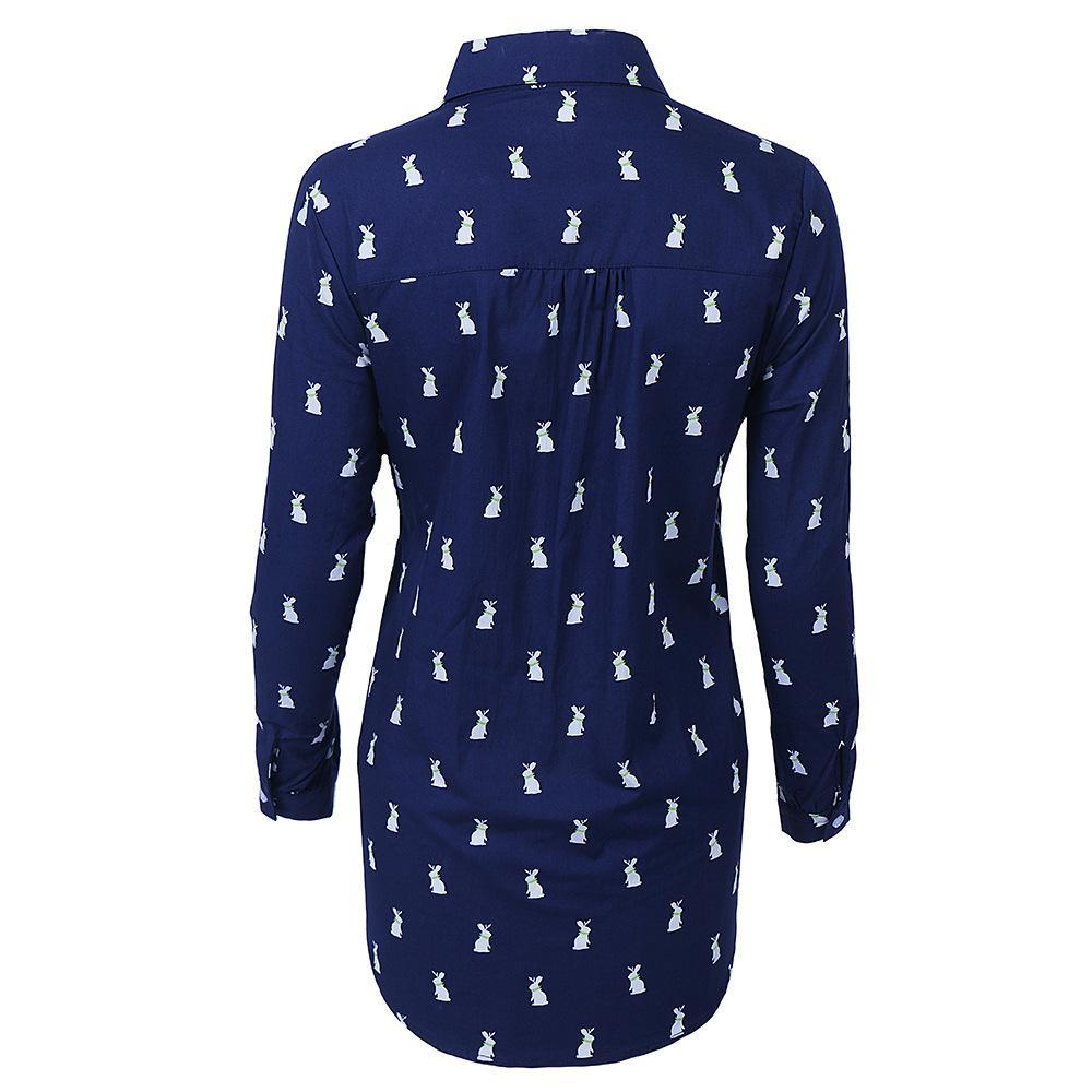 Bunny Print Collared Dress Shirt - THEONE APPAREL