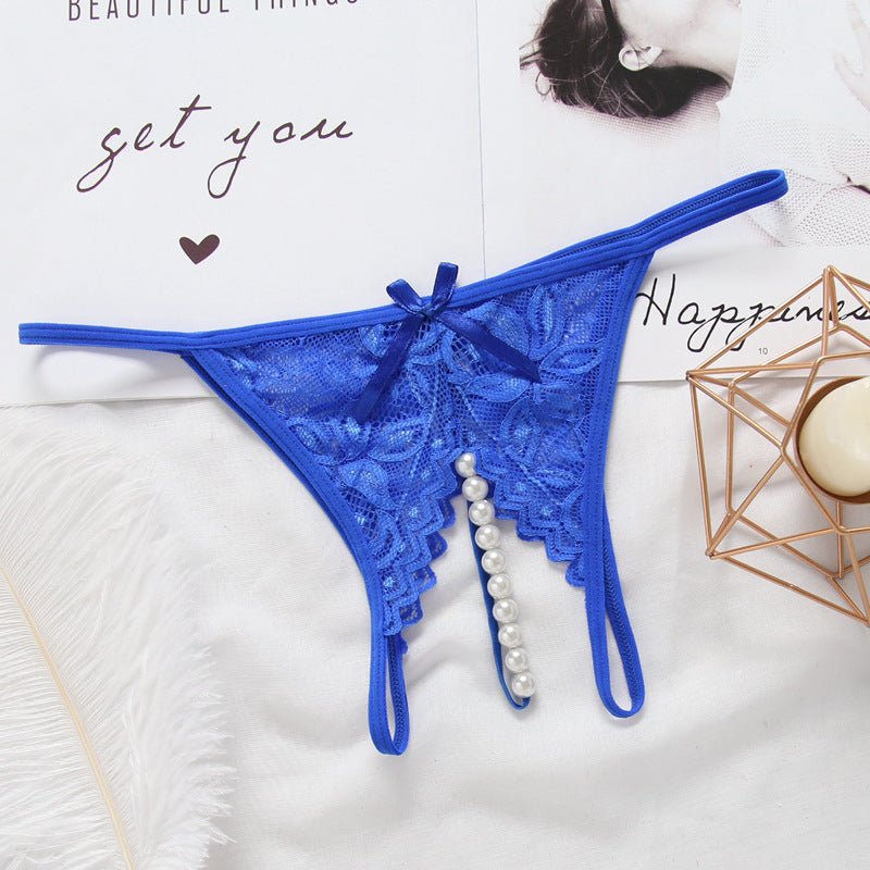 Butterfly Style Lace Cutout Thong with Pearl Strand - THEONE APPAREL