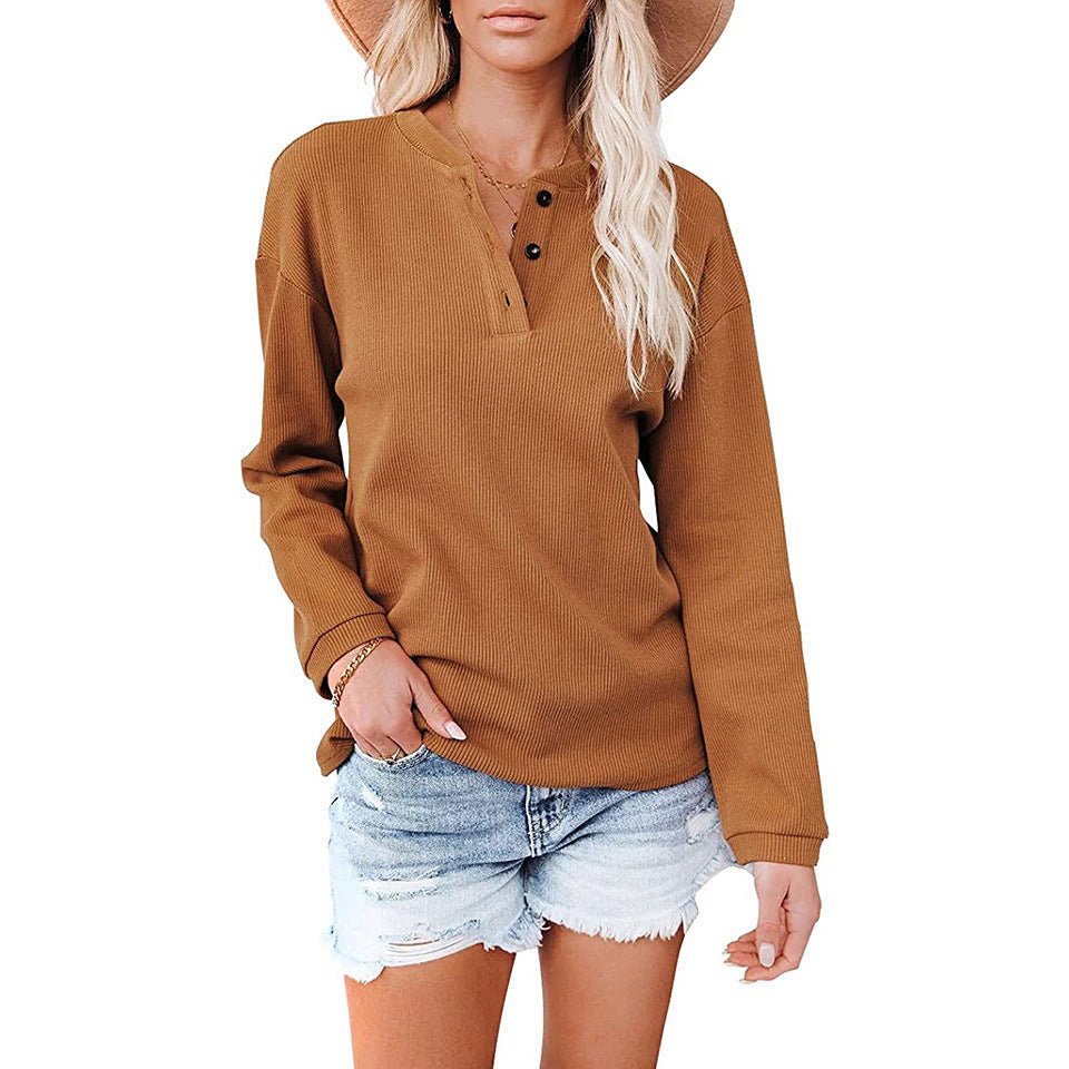 Button Up Long Sleeved Solid Top - THEONE APPAREL